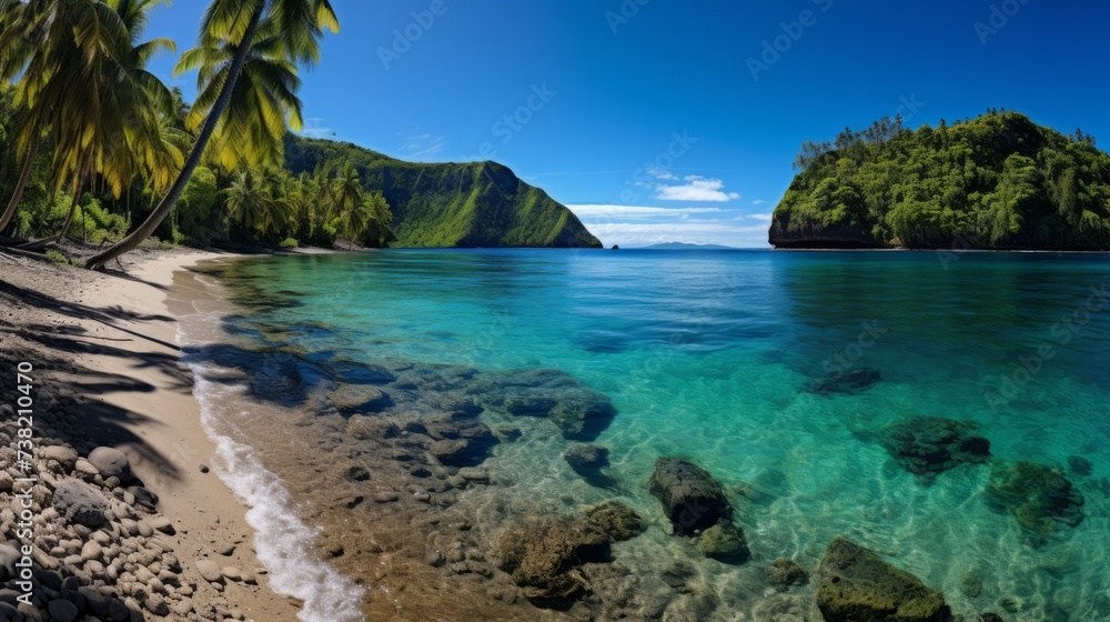 Fototapeta premium Beach with palm trees and crystal clear water