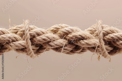 Close up of a fraying rope against a beige background