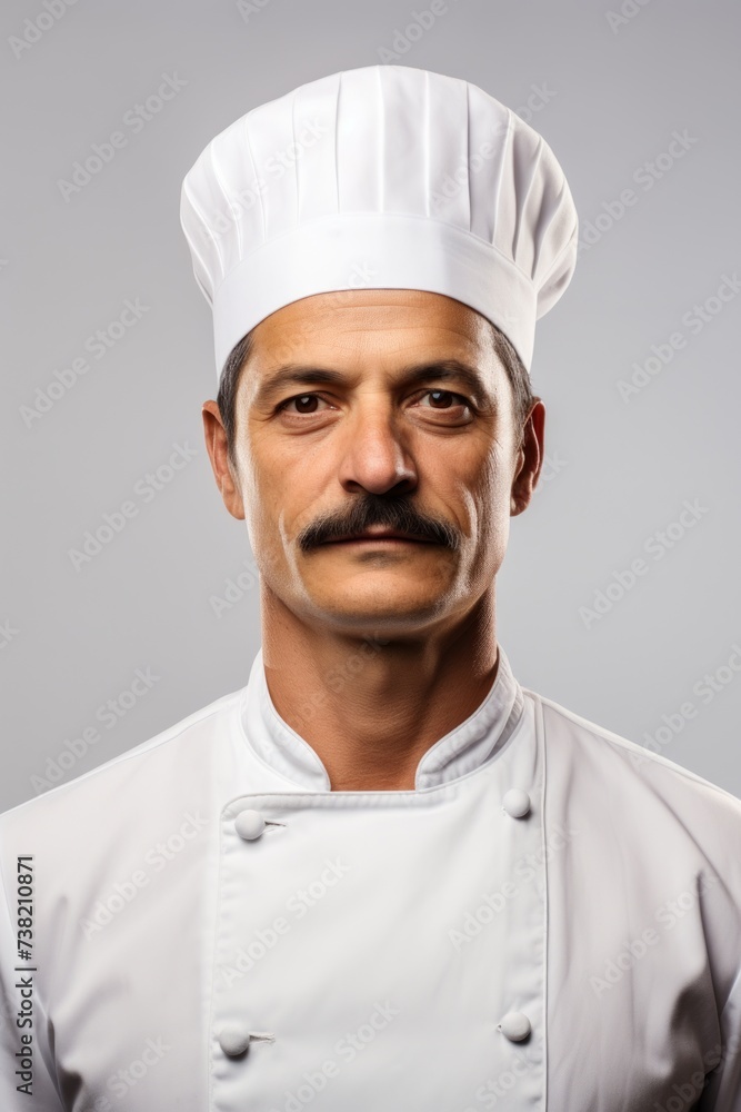 portrait of a chef wearing a white toque portrait of a chef wearing a white toque