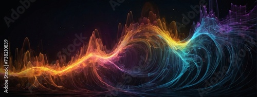 Glowing particle wave. Sound waves and musical visualization.