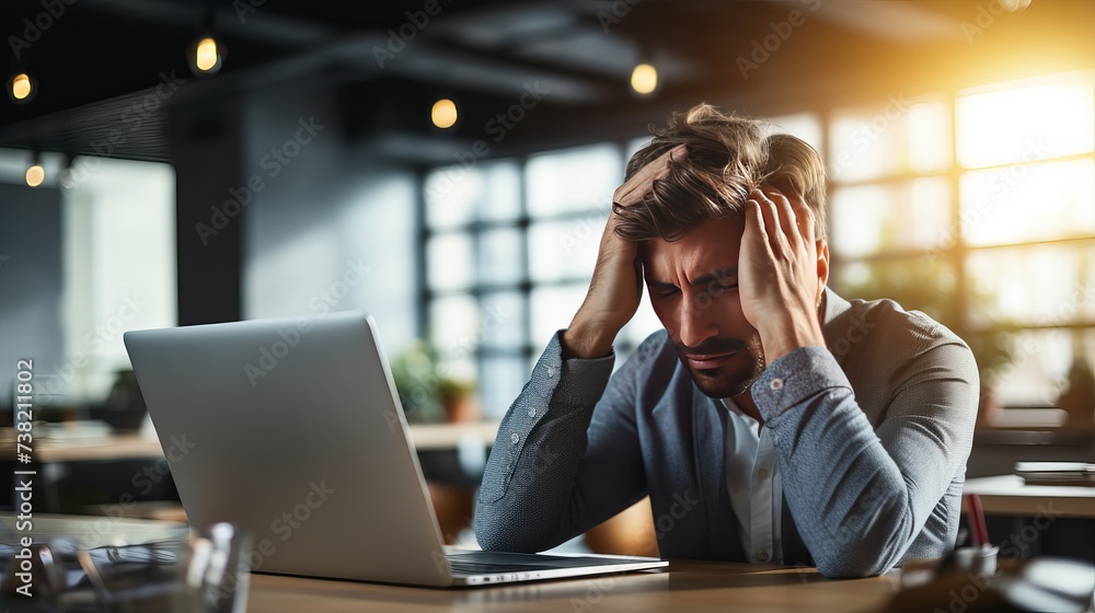 Businessman stressed out at work in casual office Businessman stressed out at work in casual office