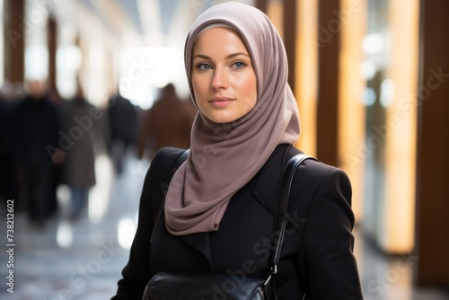 A young woman wearing a head scarf is looking at the camera. © Adobe Contributor