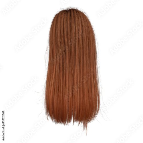 3d render long straight red hair isolated