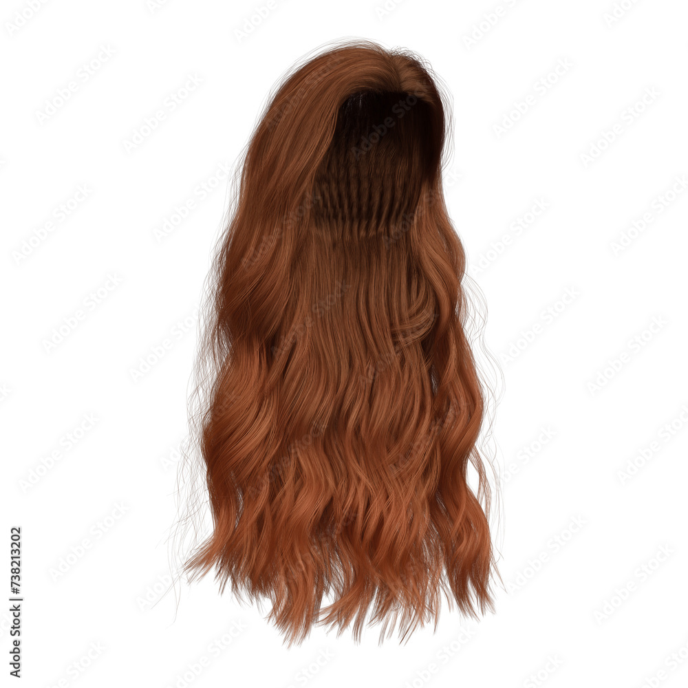 3d render wavy long red copper hair isolated 3d render wavy long red copper hair isolated