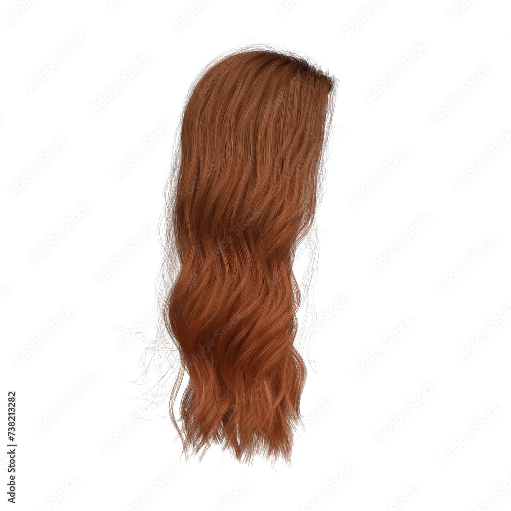3d render wavy long red copper hair isolated