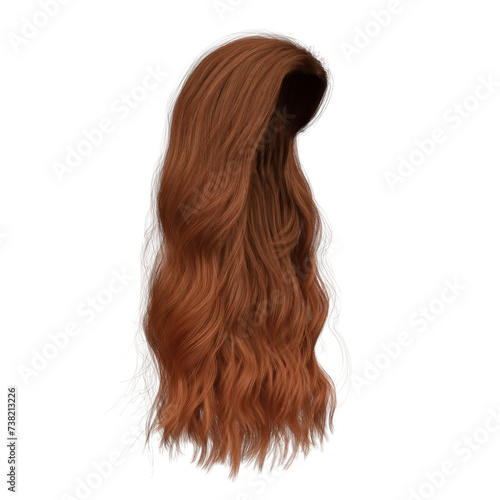 3d render wavy long red copper hair isolated
