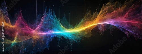 Illuminated particle burst. Audio waves and music visualization.
