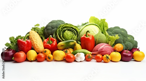 Collection fruits and vegetables isolated on a white background