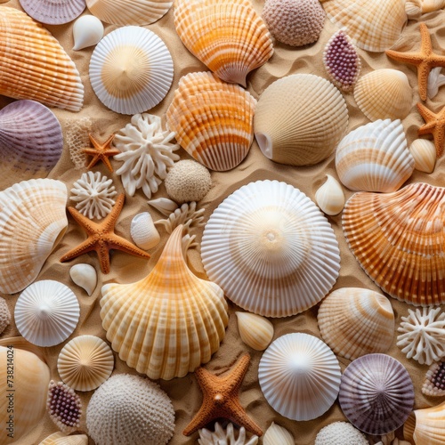 A Plethora of Seashells and Starfish Adorn the Sandy Beach