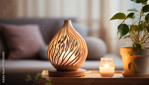 Elegant vase on table, modern design, comfortable living room generated by AI