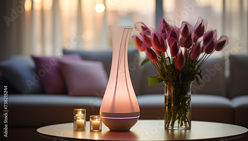 Modern apartment with elegant decoration, comfortable sofa, and bright lighting generated by AI