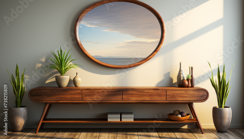 Modern home interior with elegant design, comfortable sofa, and green plants generated by AI