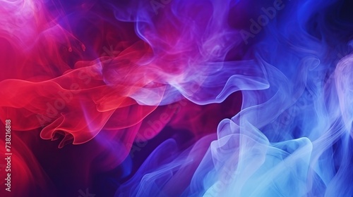 Dramatic smoke and fog in contrasting vivid red, blue, and purple colors. Vivid and intense abstract background or wallpaper