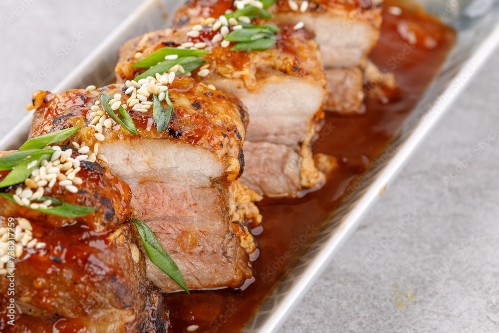 roasted appetizing pork on a stone background studio food photo 9