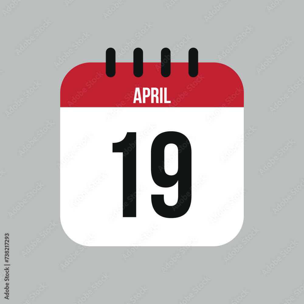 19 April calendar vector icon. White April date for the days of the month and the week on a light background 19 April calendar vector icon. White April date for the days of the month and the week on a light background