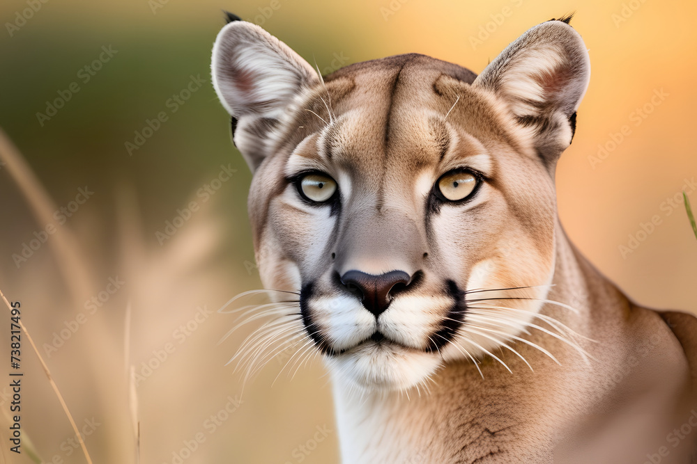 Obraz premium Close Up of a Mountain Lion With a Blurry Background