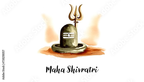 Watercolor illustration of lord shiva lingam and trident for maha shivratri. photo
