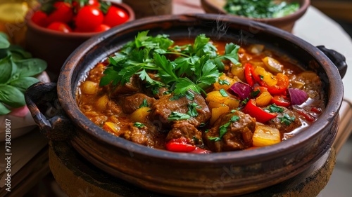 Chashushuli Traditional Georgian Dish Veal Stewed With Onions Peppers Dish Lies