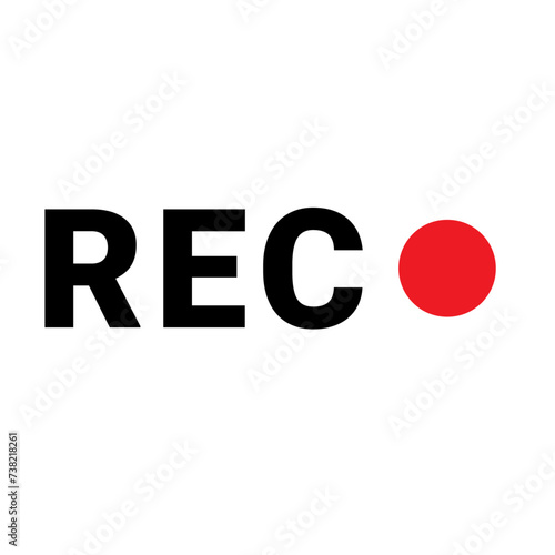 Recording sign, red panel, rec, vector symbol isolated on white background .