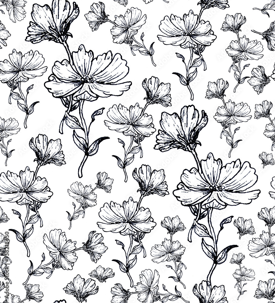 seamless floral pattern of black ink