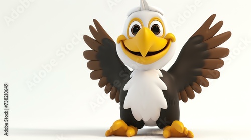 A whimsical and adorable 3D depiction of an eagle, showcasing intricate details and vibrant colors, against a clean white background. Perfect for adding a touch of charm and playfulness to a