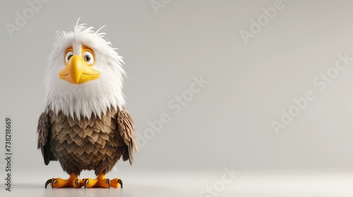A whimsical and adorable 3D depiction of an eagle, showcasing intricate details and vibrant colors, against a clean white background. Perfect for adding a touch of charm and playfulness to a © stocker