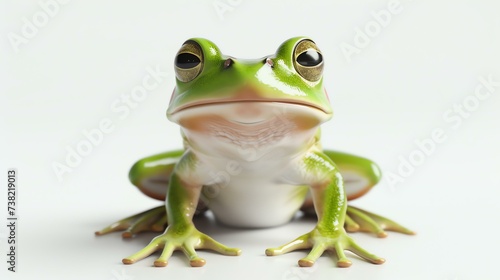 A charming 3D illustration of a lovable green frog  with big round eyes and a cheerful smile  set against a clean white background. Perfect for adding a touch of whimsy and cuteness to your