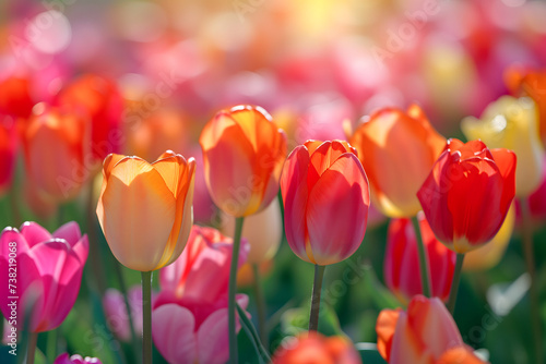 Beautiful Spring Nature background with tulip Flowers  selective focus. Vivid colors.