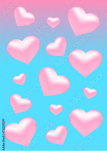 3d pink hearts on a blue background