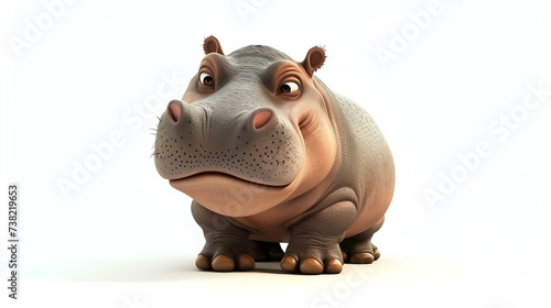 A charming 3D rendering of an adorable hippo  with a friendly smile and endearing eyes  displayed on a clean white background. Perfect for adding a touch of cuteness to any project.