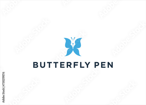 Creative Butterfly with Pen logo design illustration. Education concept