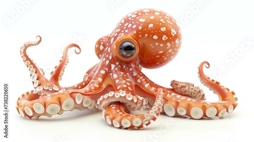 A delightful 3D rendering of a cute octopus with vibrant colors, set against a clean white background. Perfect for adding a whimsical touch to any creative project.