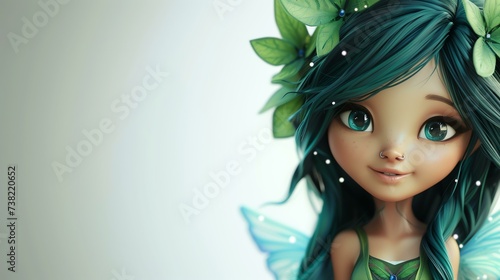 A delightful 3D depiction of a whimsical and endearing nymph, enchanting viewers with its charm and innocence. Against a pristine white background, this adorable creature captivates with its