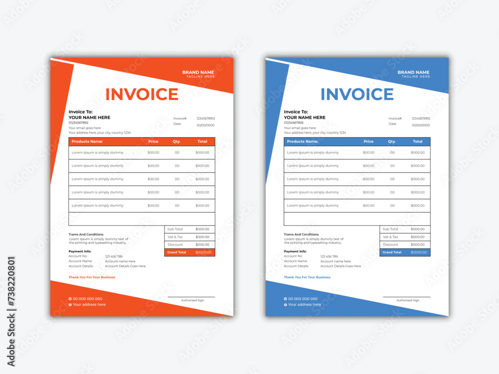 Company invoice design template with modern and clean style. Company invoice design template with modern and clean style.