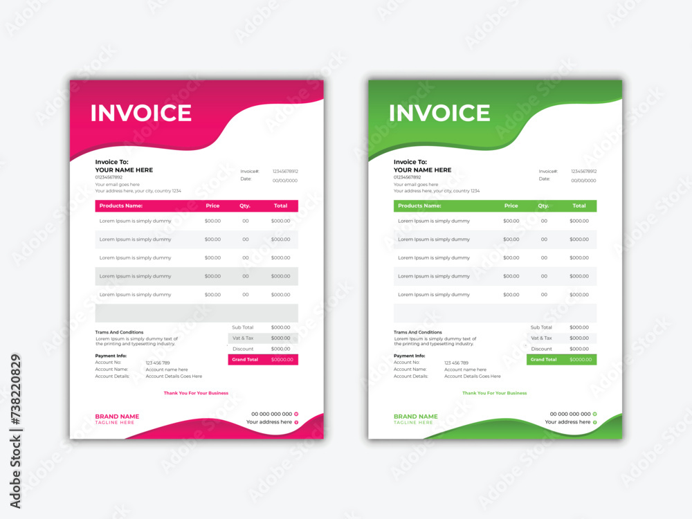 Company invoice design template with modern and clean style. Company invoice design template with modern and clean style.
