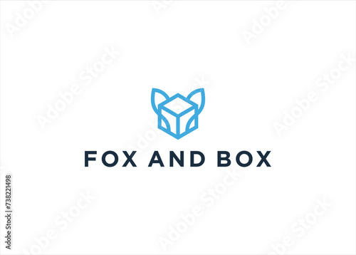 Fox Box Cube geometric logo design vector line art 