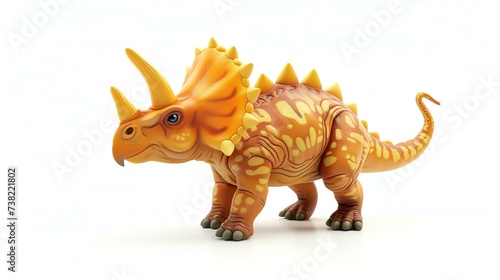 Adorable 3D triceratops with a charming smile, in a standing pose on a clean white background. Perfect for children's illustrations, educational material, and dino enthusiasts. © stocker