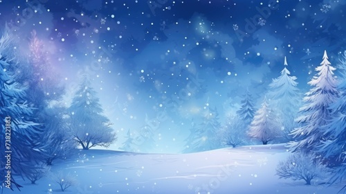 Background for creating 2024 greeting cards. xmas holiday celebrations, evening banner or invitation background with snowfalls and christmas tree © Various Backgrounds