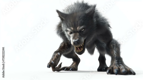 A charming 3D werewolf character displaying cuteness and mischief, set against a clean white background. Perfect for Halloween, fantasy, and magical designs. © stocker
