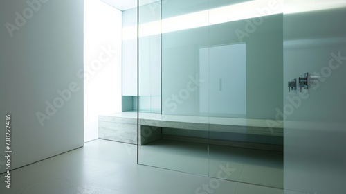 Minimalist Bathroom with Built-In Shower Bench and Frameless Glass Enclosure