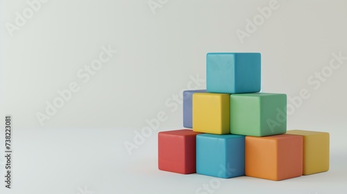 A minimalistic and vibrant 3D rendered icon featuring a stack of building blocks  perfect to represent creativity  learning  and playfulness. Isolated on a clean white background.