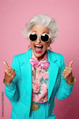 Funny elderly woman with silly happy expression