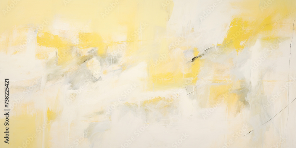 Abstract vibrant color contemporary oil paint brushstrokes texture pattern wallpaper background. Palette knife technique, chalky, pastel lemon yellow, amber orange, white backdrop