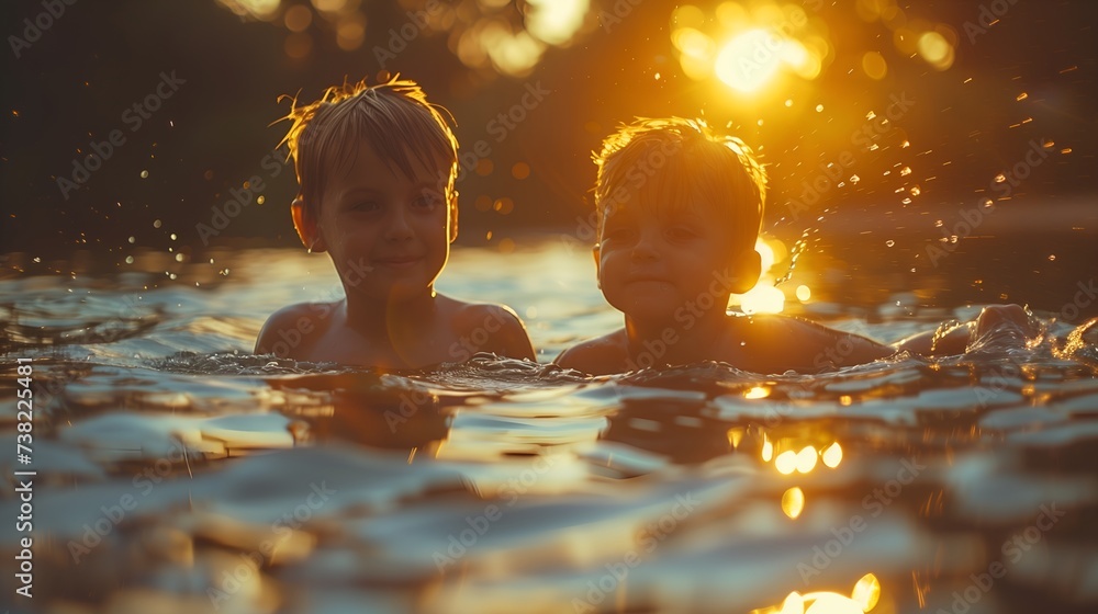 © HellSong - Two boys brothers at the beach active playing in the water, happy and glad, family vacation rest at the lake © HellSong - Two boys brothers at the beach active playing in the water, happy and glad, family vacation rest at the lake