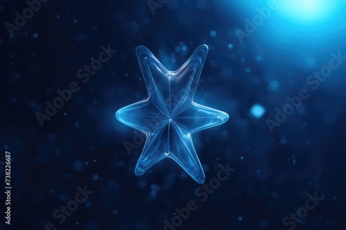 Blue star made of transparent crystal. Ice star.