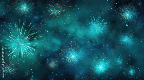 Background of fireworks in Turquoise color