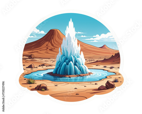 illustrated desert geyser eruption. Sticker illustration
 photo