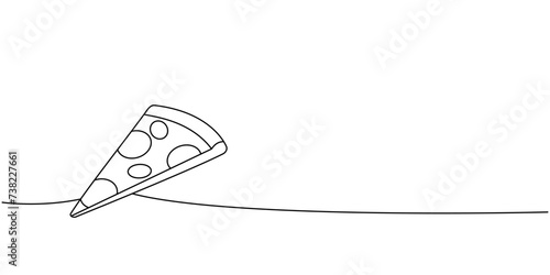 Italian pizza slice one line continuous drawing. Traditional italian fast food continuous one line illustration. Vector linear illustration.