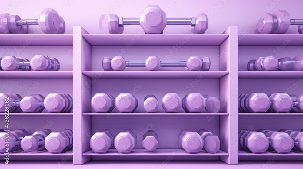 Background with a rack of dumbbells in Lavender color Background with a rack of dumbbells in Lavender color