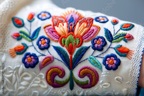 Traditional Slovakian folk embroidery artistry presented on a crisp white background